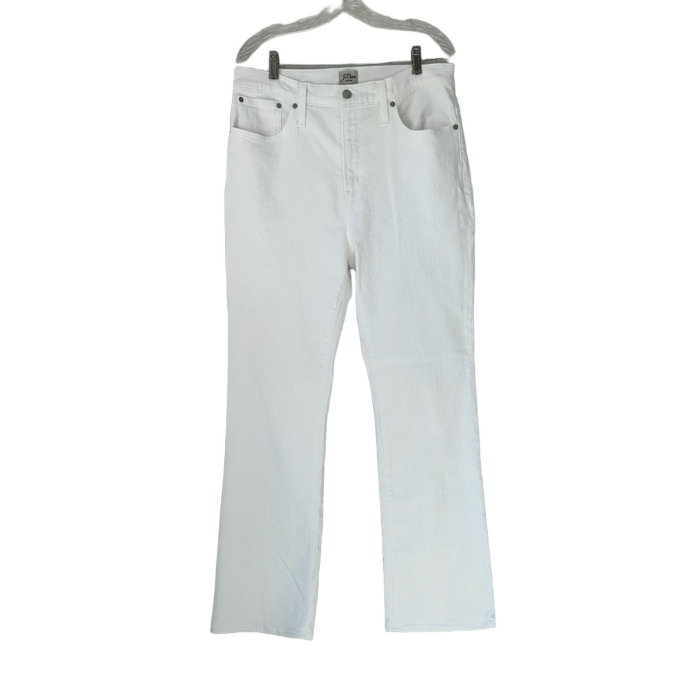 J. Crew Denim High Rise White Jeans Curvy Full Length Demi Boot Size 32 NWOT